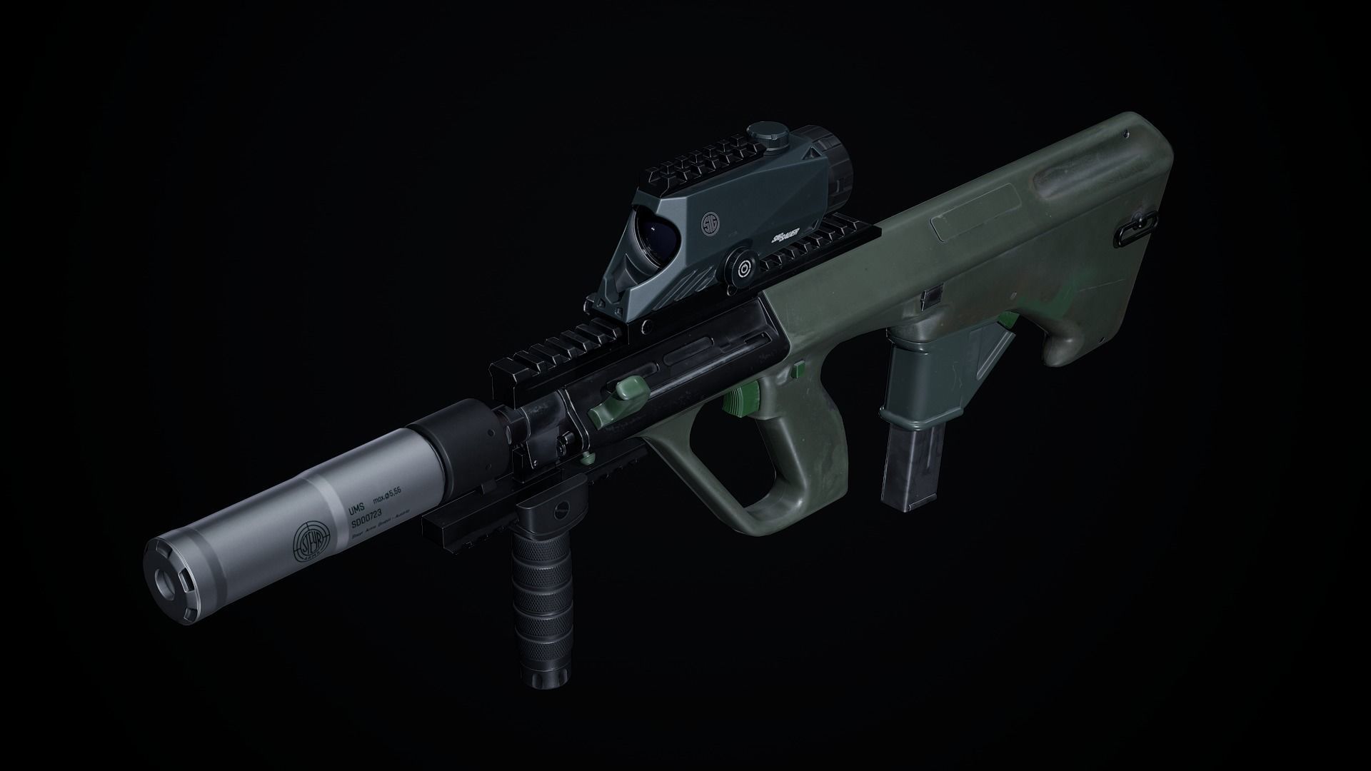 Steyr Aug A1-A3-Para Variants Low-poly 3D model_1