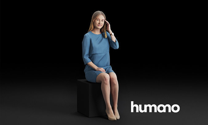 Humano Sitting girl talinkg and touching hair 0601 3D model