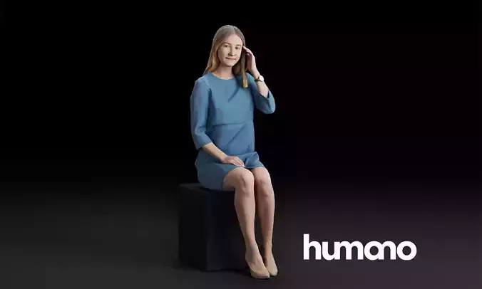 Humano Sitting girl talinkg and touching hair 0601 3D model