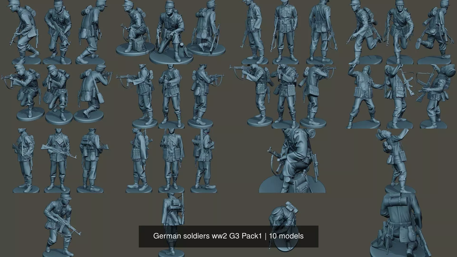 German soldiers ww2 G3 Pack1 3D Model Collection_1
