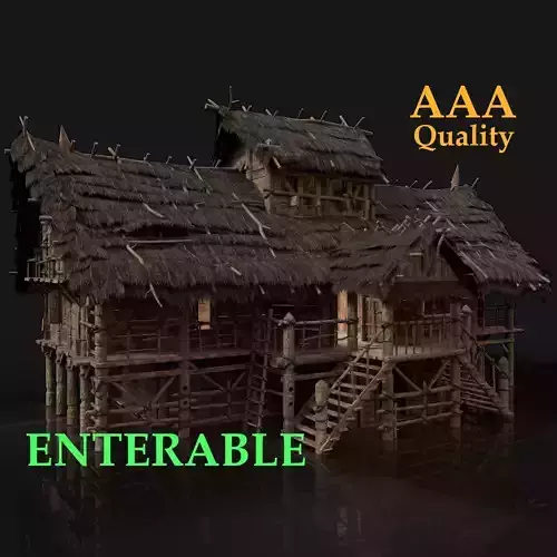 Next Gen AAA FANTASY MEDIEVAL WOODEN VIKING SWAMP HOUSE Low-poly 3D model