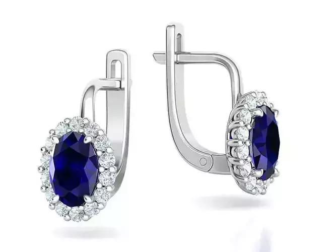 Diana Earrings Oval Stone 7x5 3dmodel