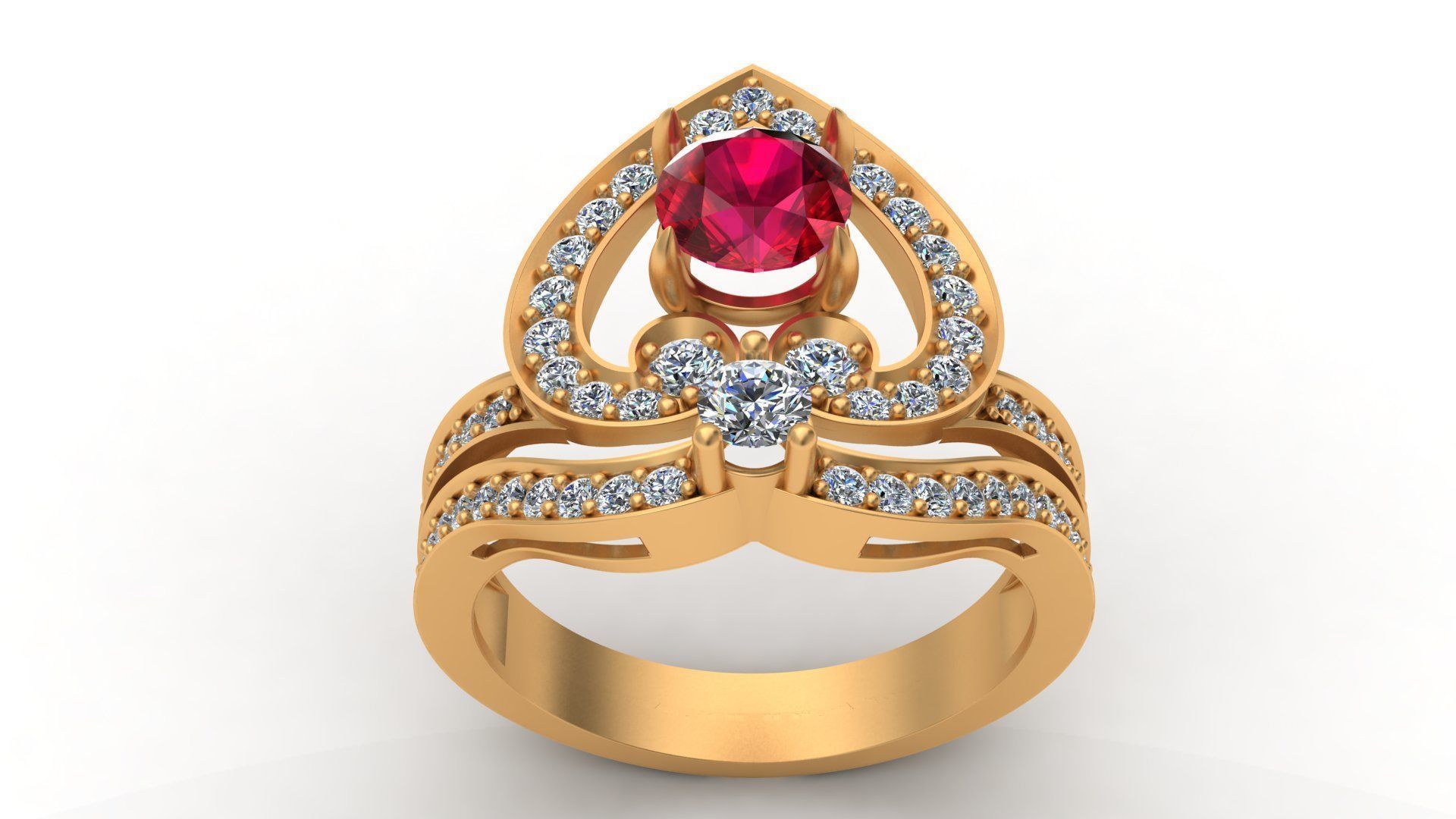 Regal Cascade Diamond Ruby Gold Ring  3D print model_2