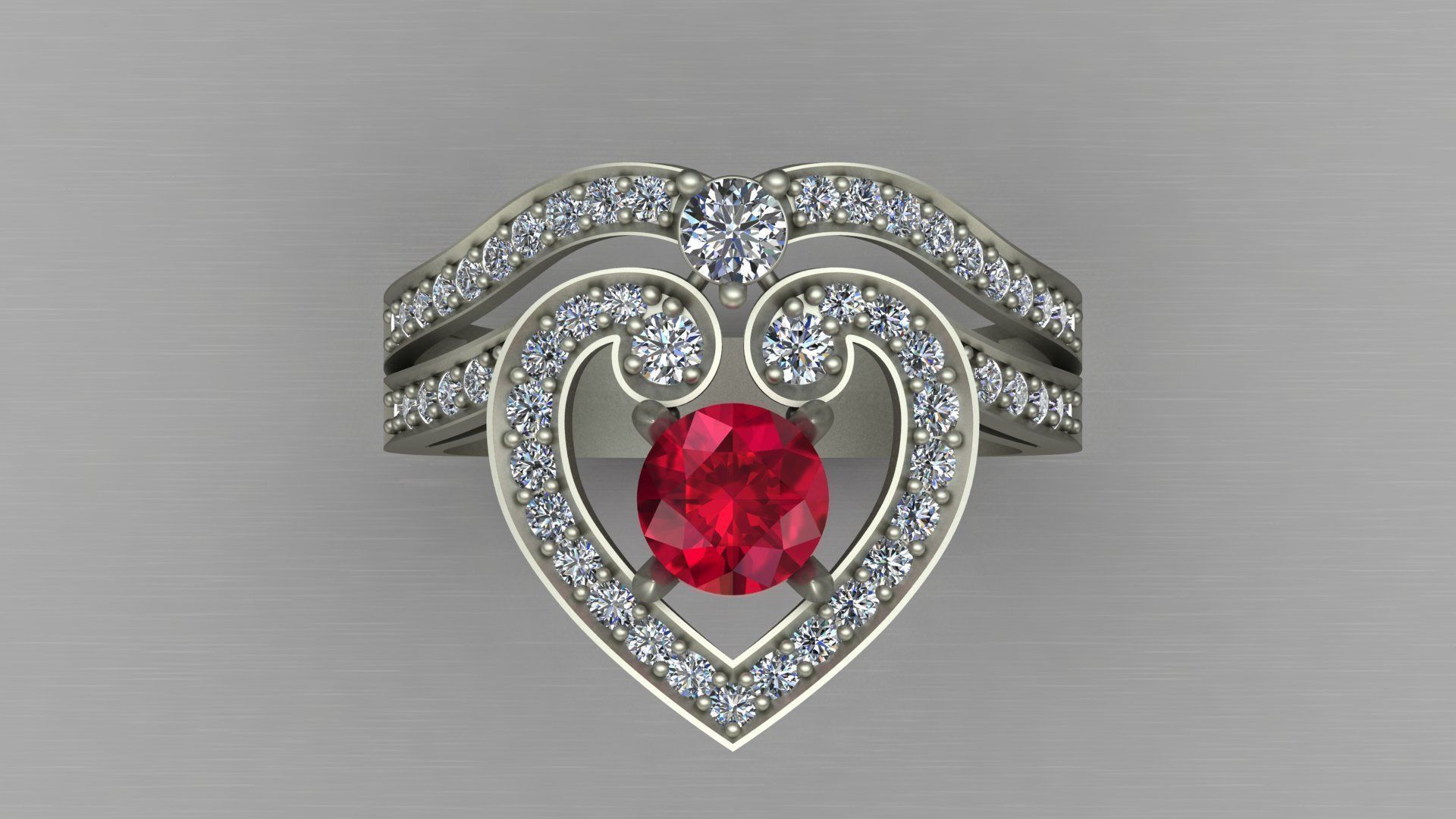 Regal Cascade Diamond Ruby Gold Ring  3D print model_7