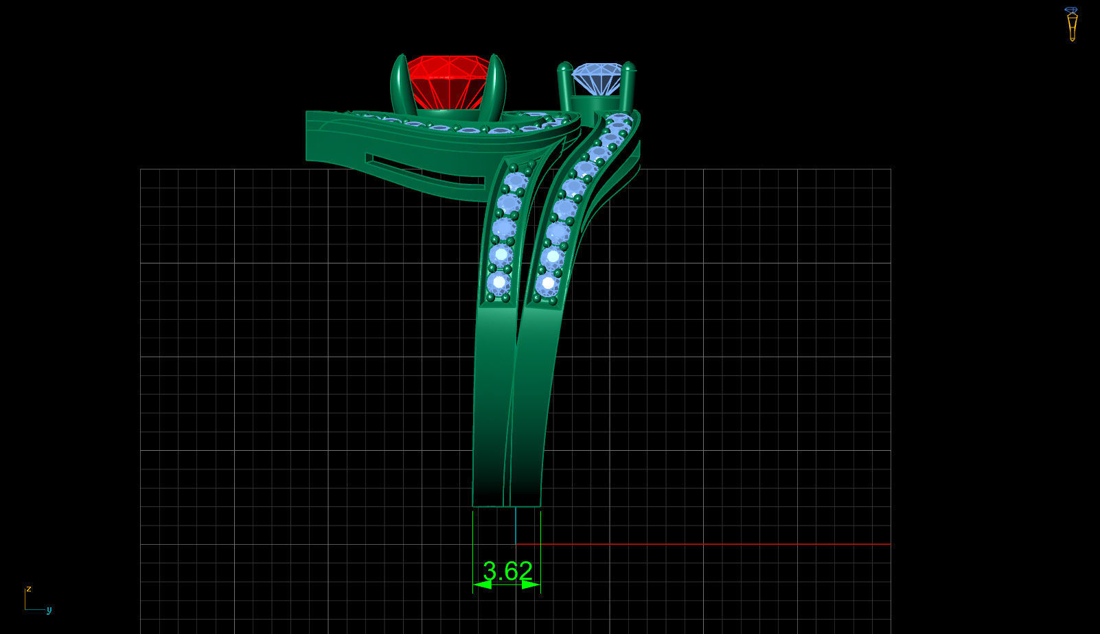 Regal Cascade Diamond Ruby Gold Ring  3D print model_17