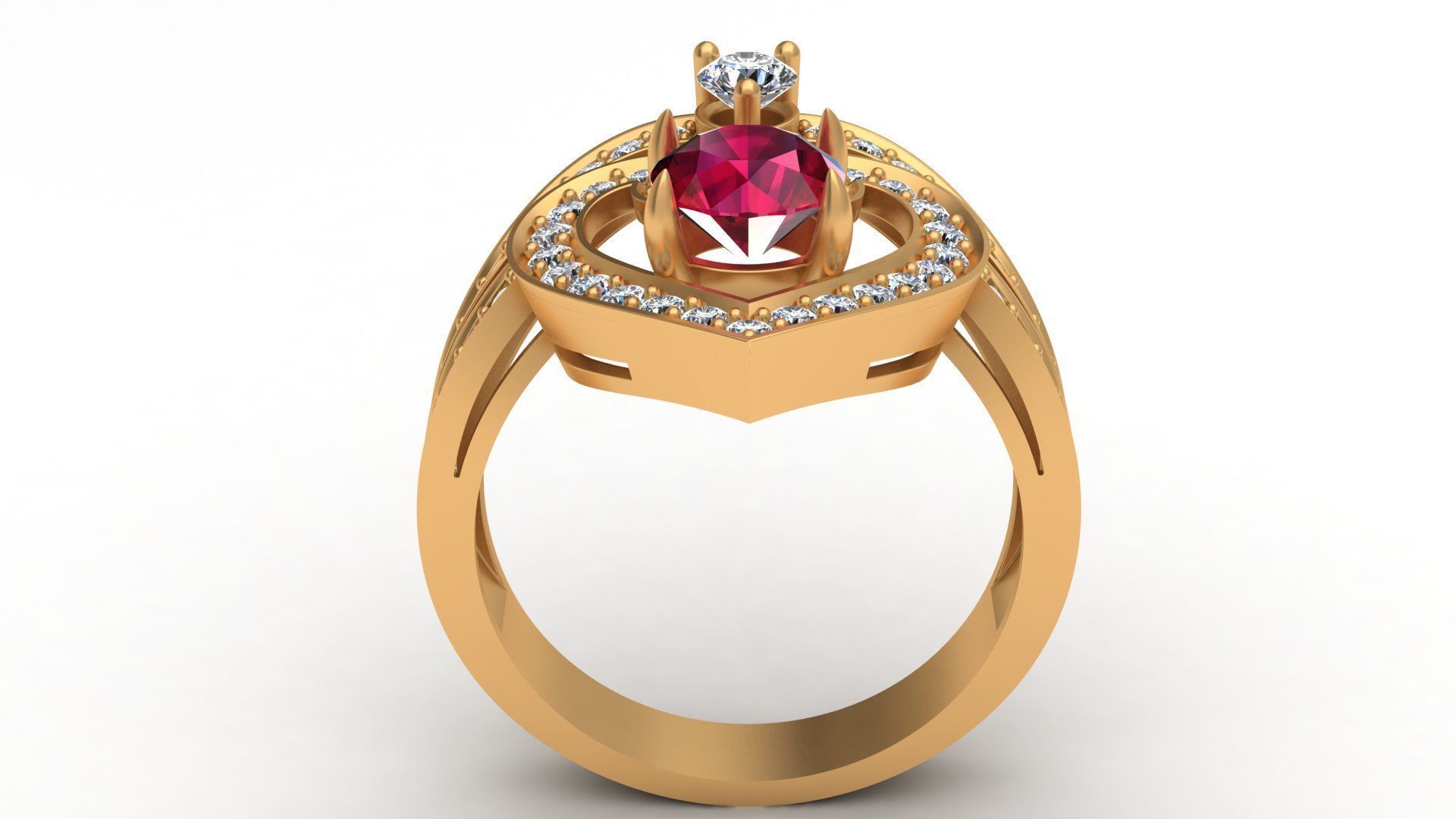 Regal Cascade Diamond Ruby Gold Ring  3D print model_1