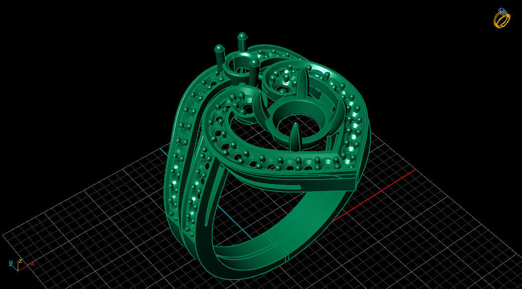 Regal Cascade Diamond Ruby Gold Ring  3D print model_14