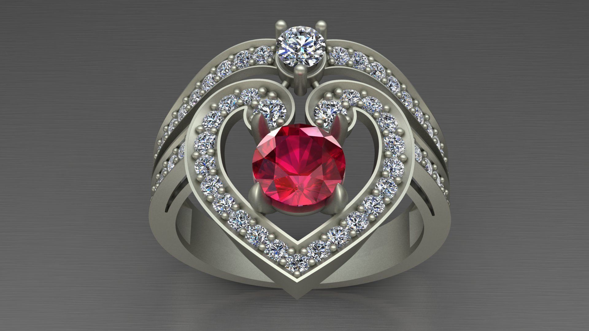 Regal Cascade Diamond Ruby Gold Ring  3D print model_4