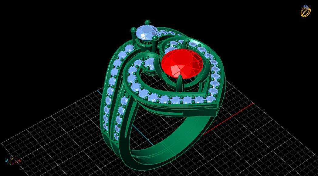 Regal Cascade Diamond Ruby Gold Ring  3D print model_13