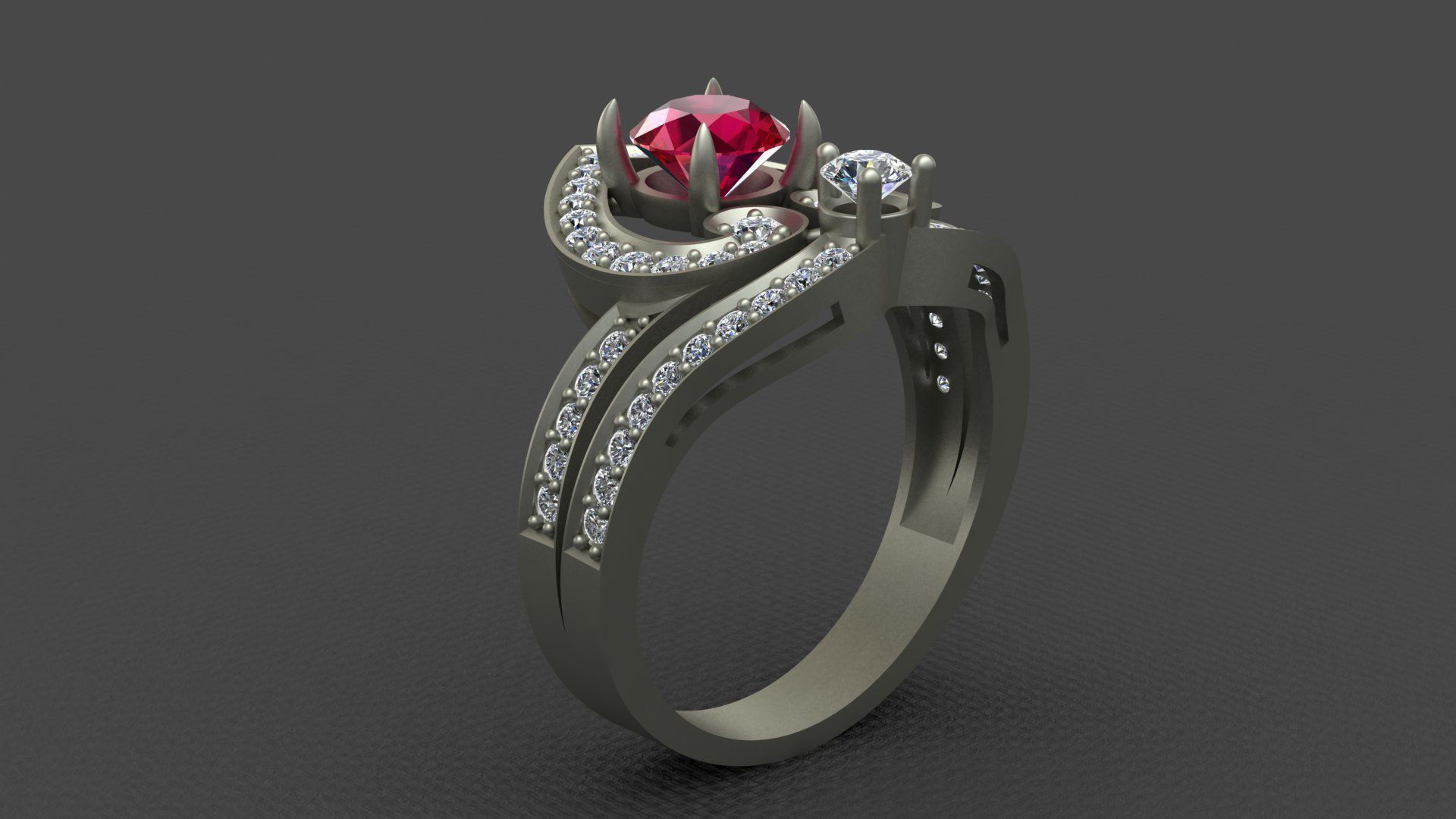 Regal Cascade Diamond Ruby Gold Ring  3D print model_11