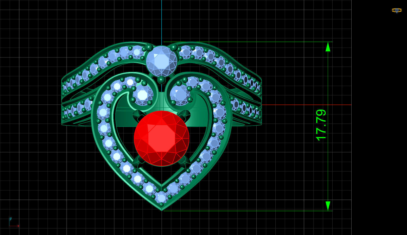 Regal Cascade Diamond Ruby Gold Ring  3D print model_16