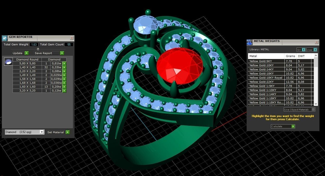 Regal Cascade Diamond Ruby Gold Ring  3D print model_19