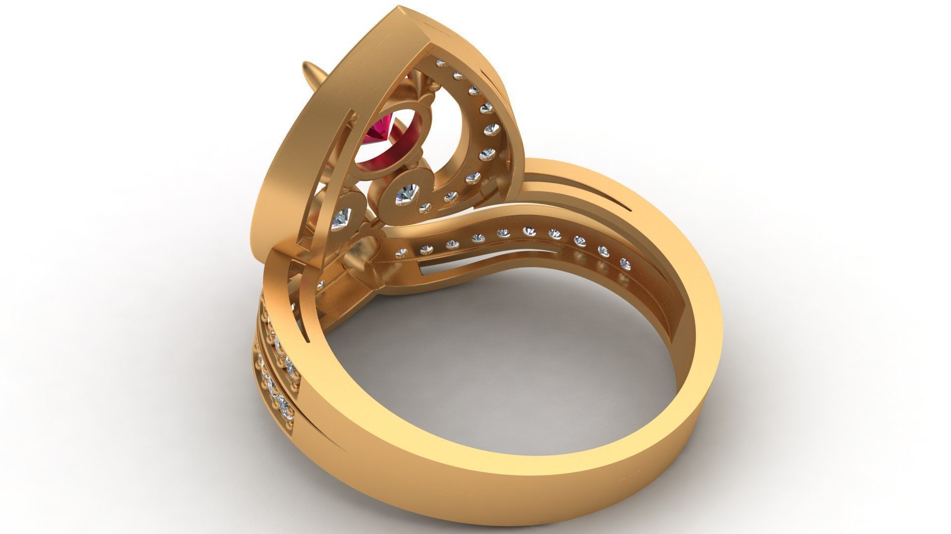 Regal Cascade Diamond Ruby Gold Ring  3D print model_6