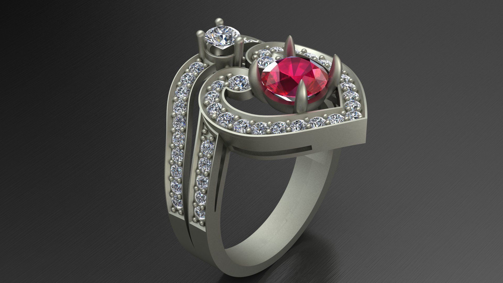 Regal Cascade Diamond Ruby Gold Ring  3D print model_5