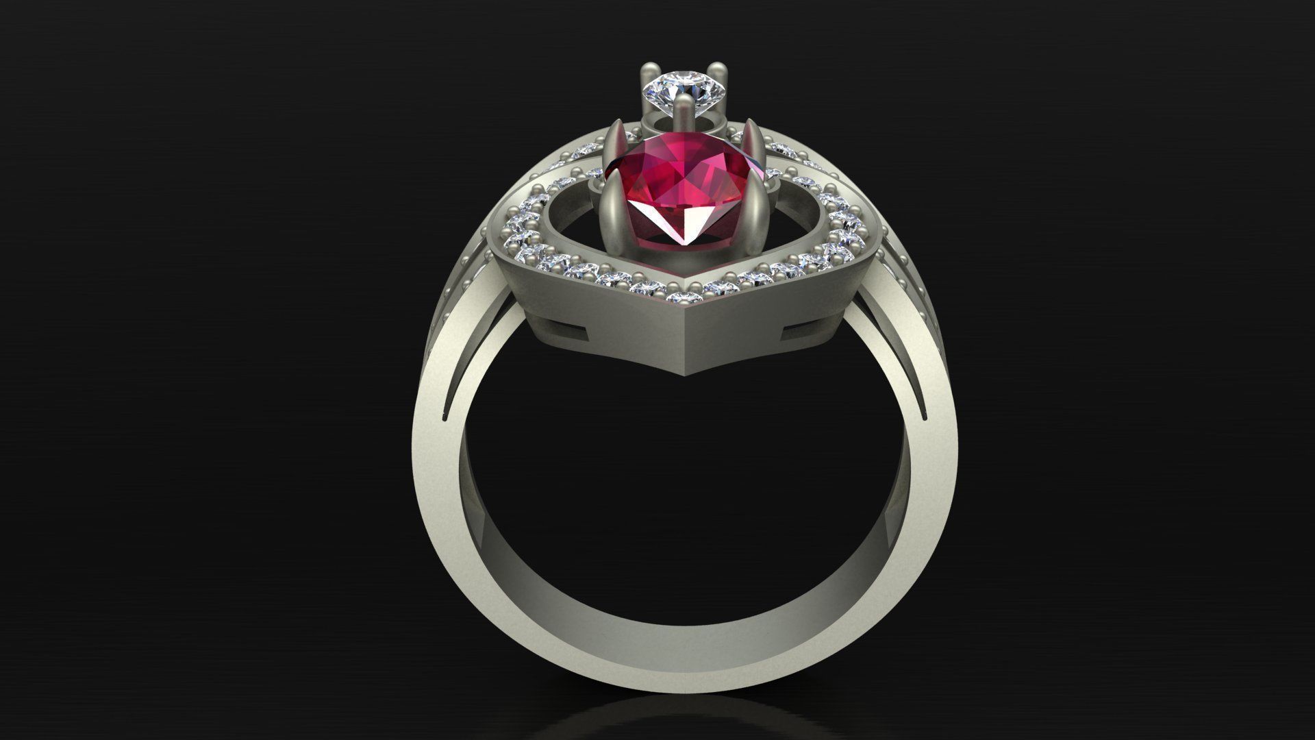 Regal Cascade Diamond Ruby Gold Ring  3D print model_8