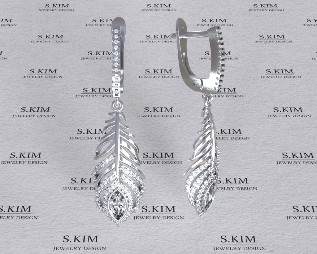 Feather earrings two sizes 3D print model_1