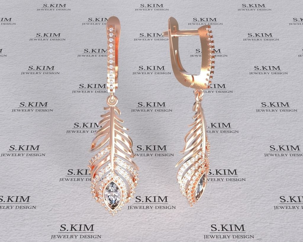 Feather earrings two sizes 3D print model_2