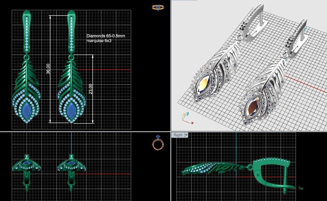 Feather earrings two sizes 3D print model_5