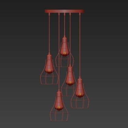Kletka four caged light bulbs hanging from ceiling 3D model_4