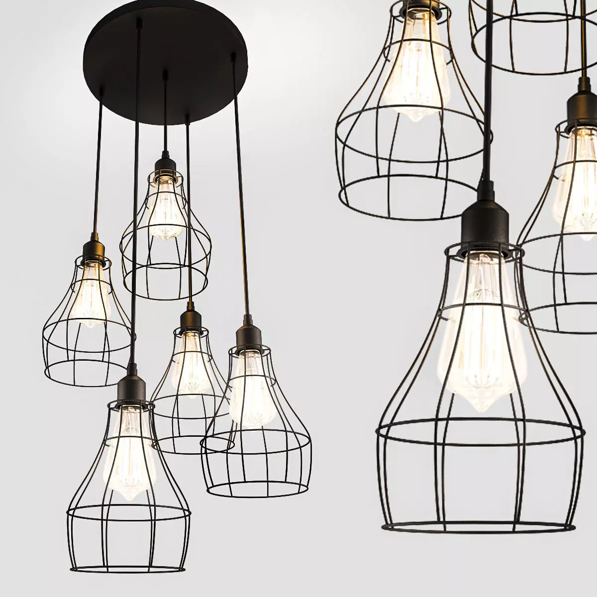 Kletka four caged light bulbs hanging from ceiling 3D model_0