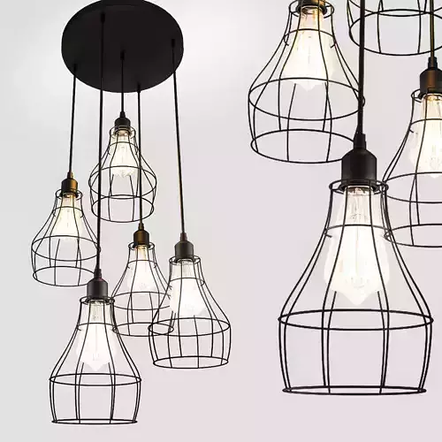 Kletka four caged light bulbs hanging from ceiling 3D model