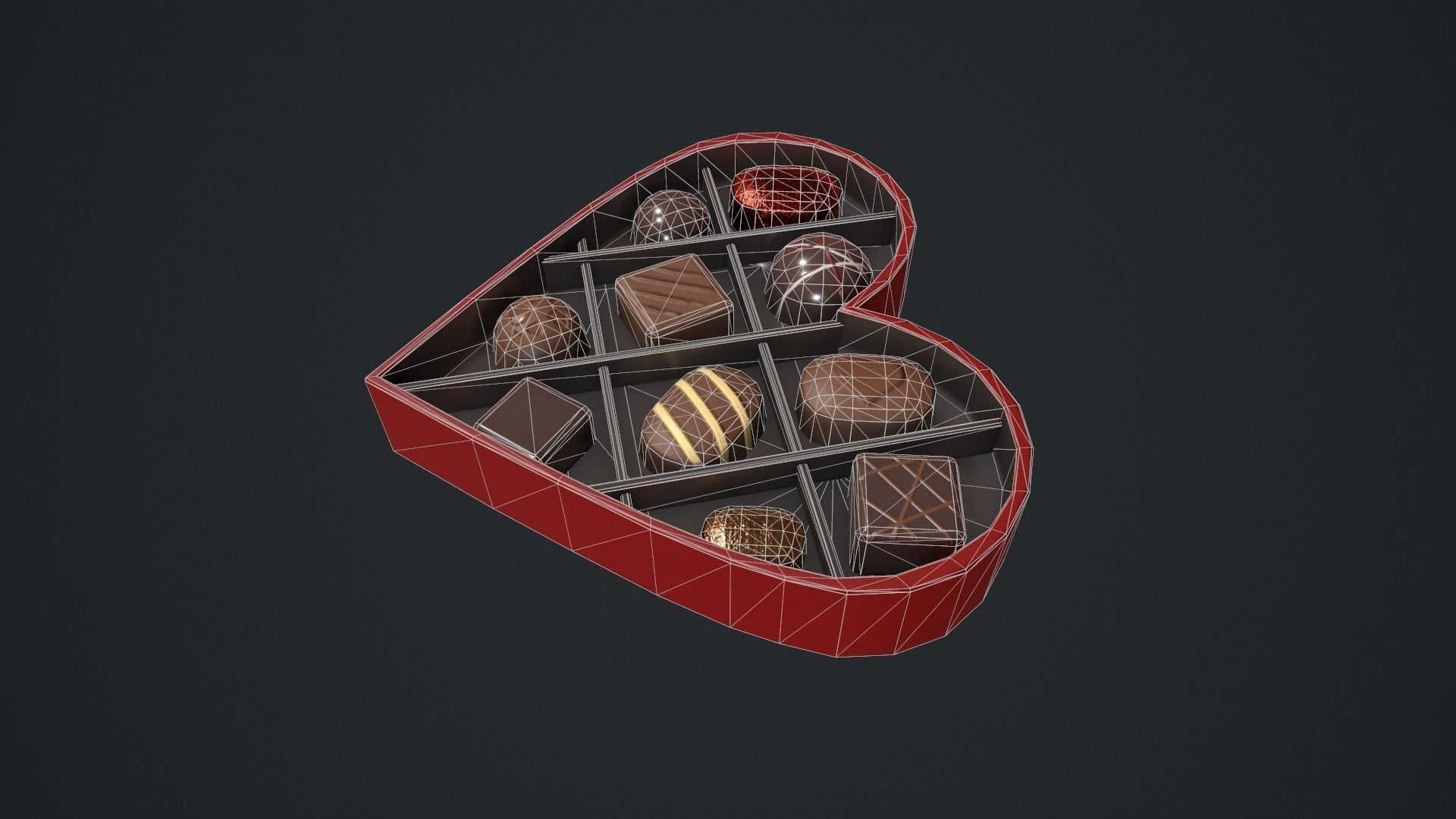 Valentines Chocolate Heart Shaped Box Low-poly 3D model_15