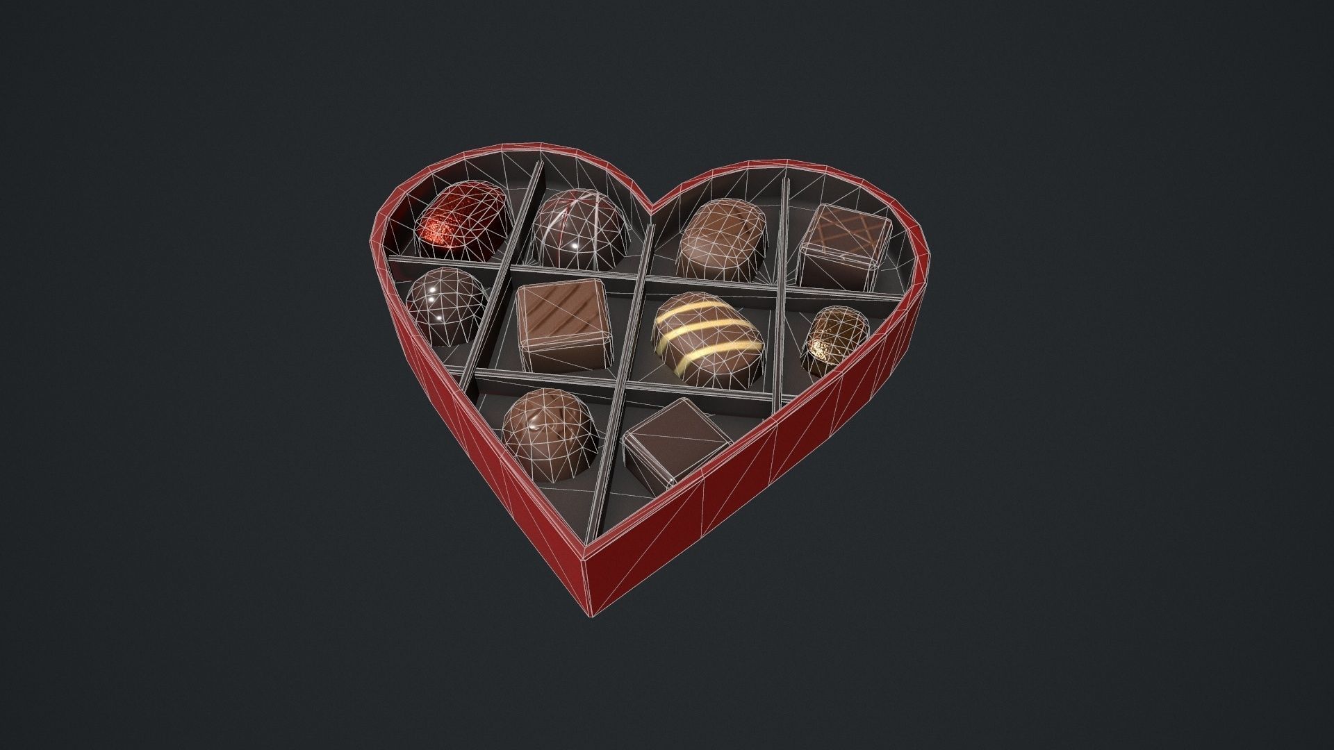 Valentines Chocolate Heart Shaped Box Low-poly 3D model_16