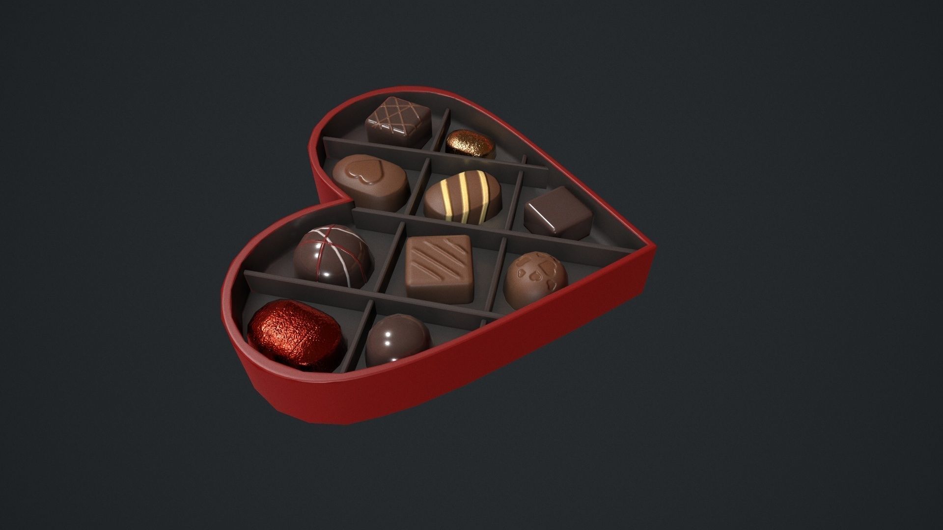 Valentines Chocolate Heart Shaped Box Low-poly 3D model_3
