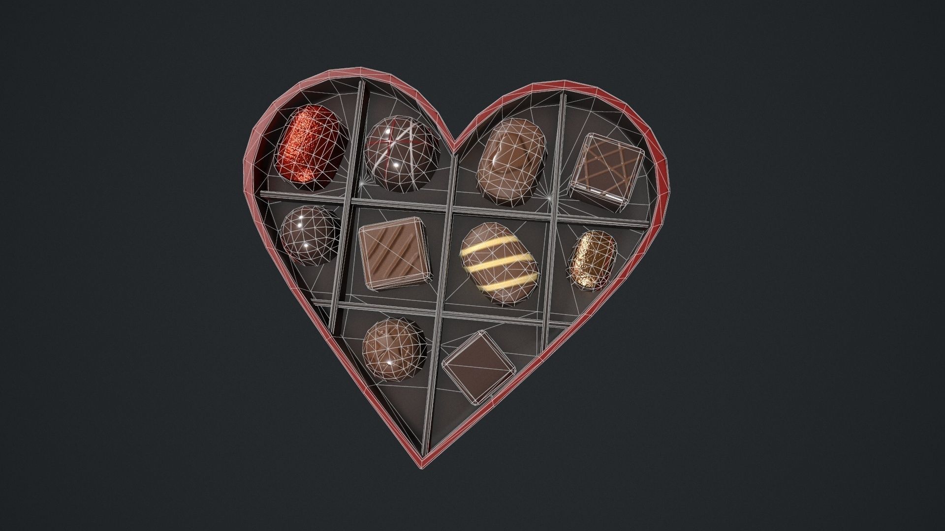 Valentines Chocolate Heart Shaped Box Low-poly 3D model_17