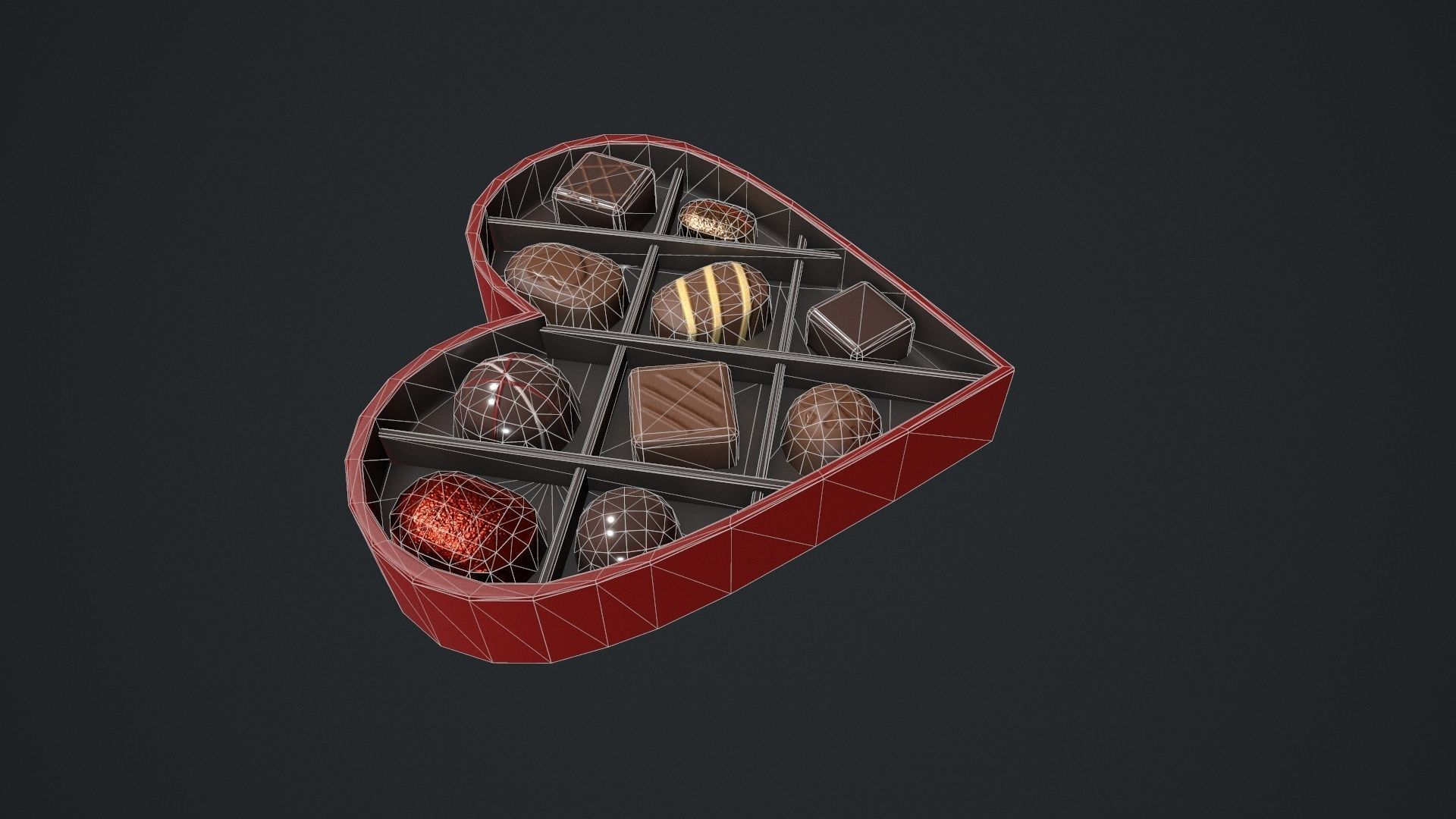 Valentines Chocolate Heart Shaped Box Low-poly 3D model_12