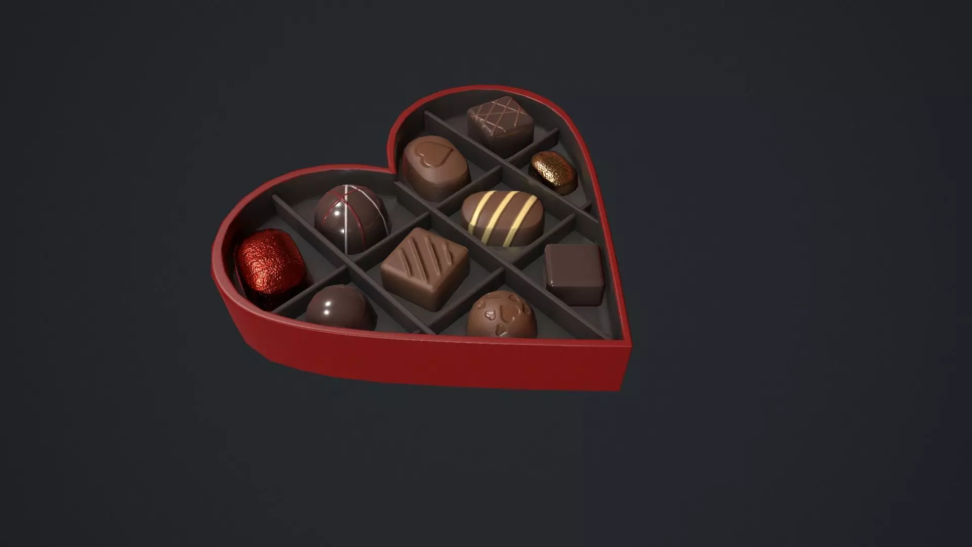 Valentines Chocolate Heart Shaped Box Low-poly 3D model_0