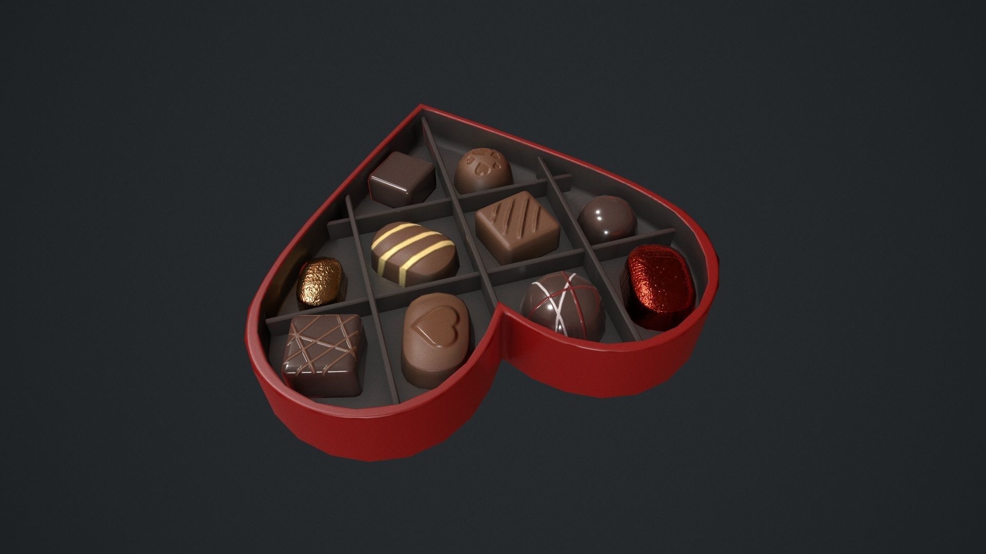 Valentines Chocolate Heart Shaped Box Low-poly 3D model_6