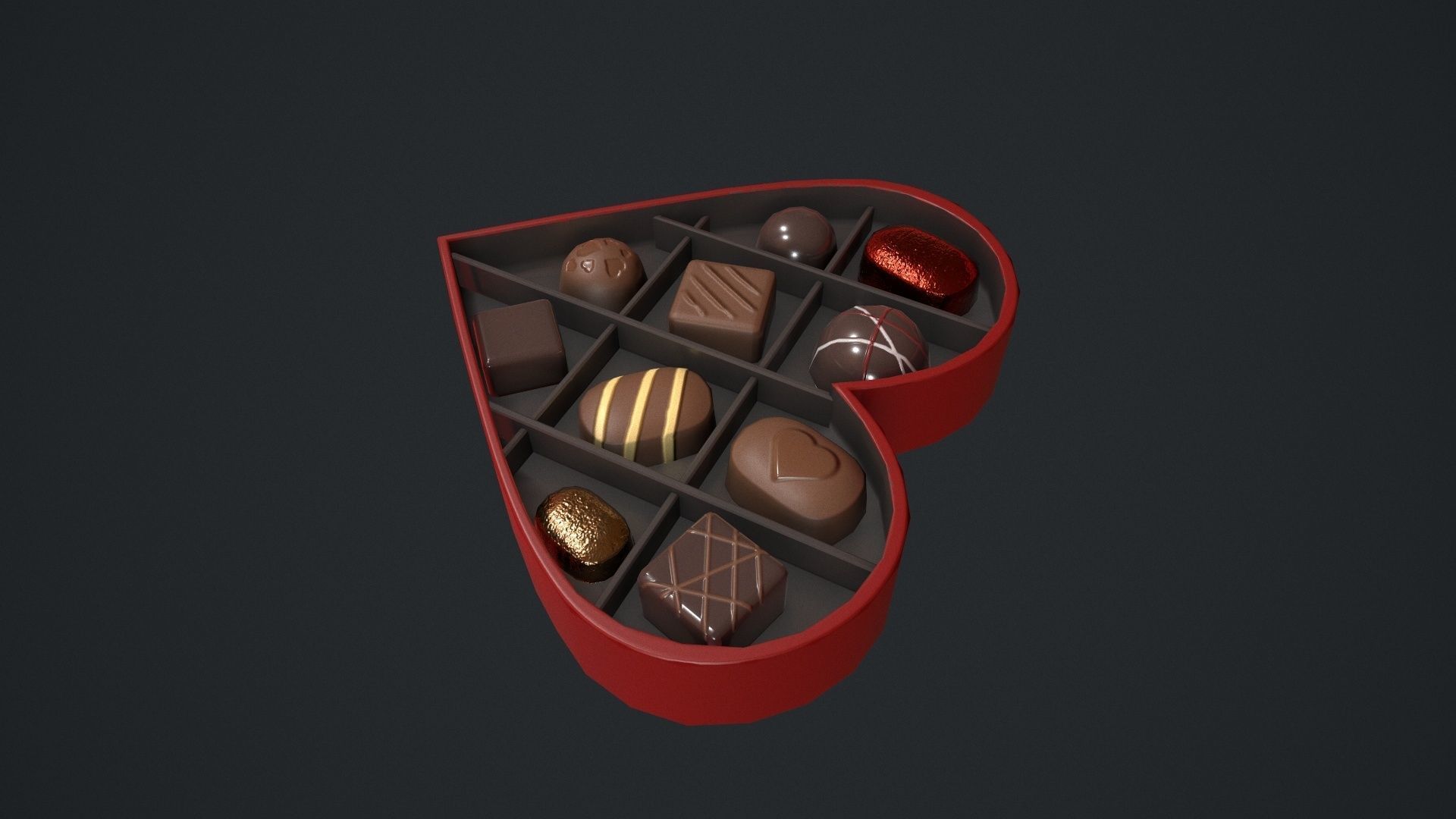 Valentines Chocolate Heart Shaped Box Low-poly 3D model_7