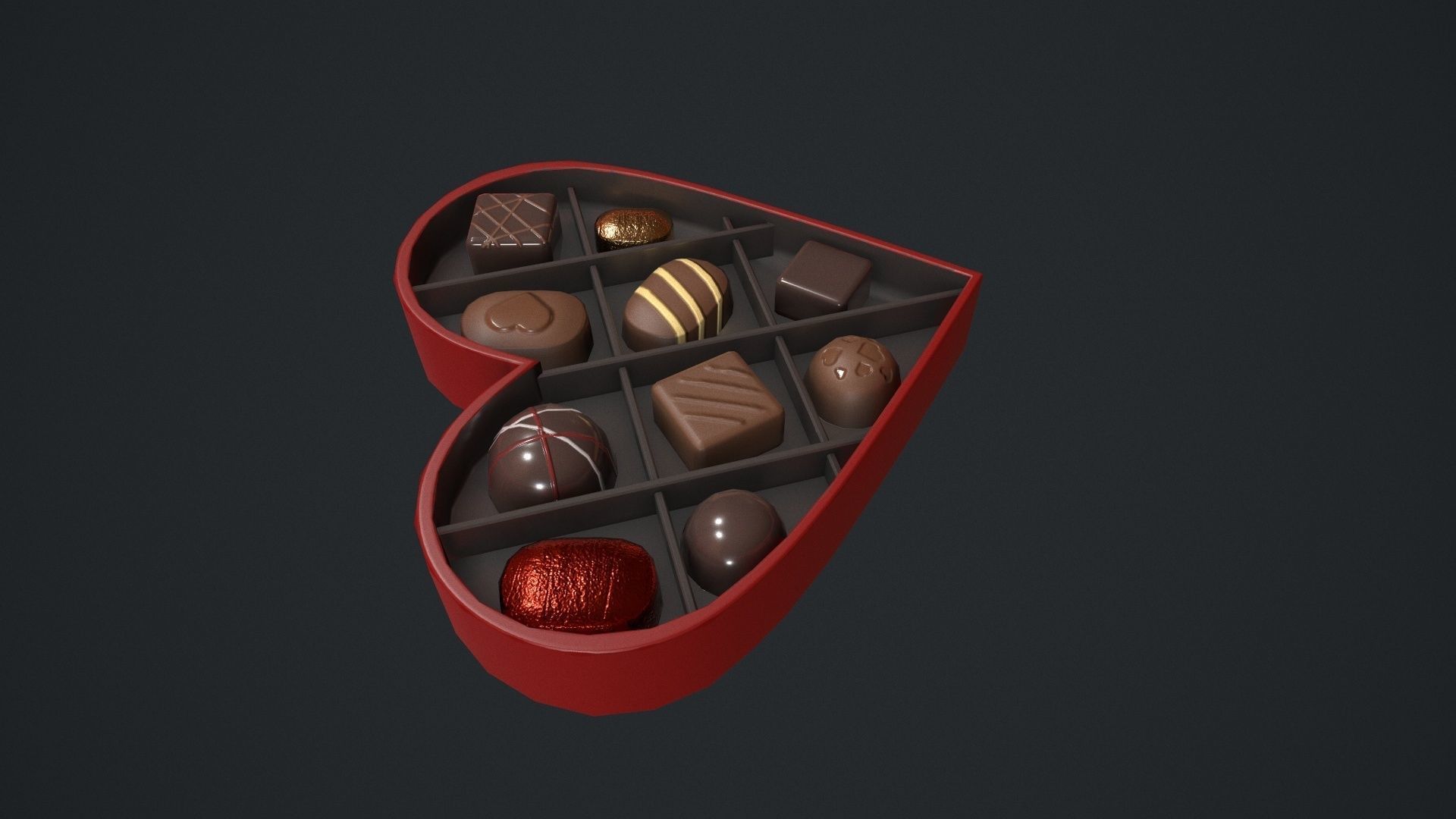 Valentines Chocolate Heart Shaped Box Low-poly 3D model_4
