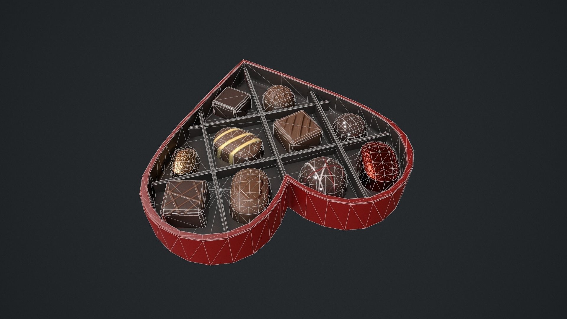 Valentines Chocolate Heart Shaped Box Low-poly 3D model_14