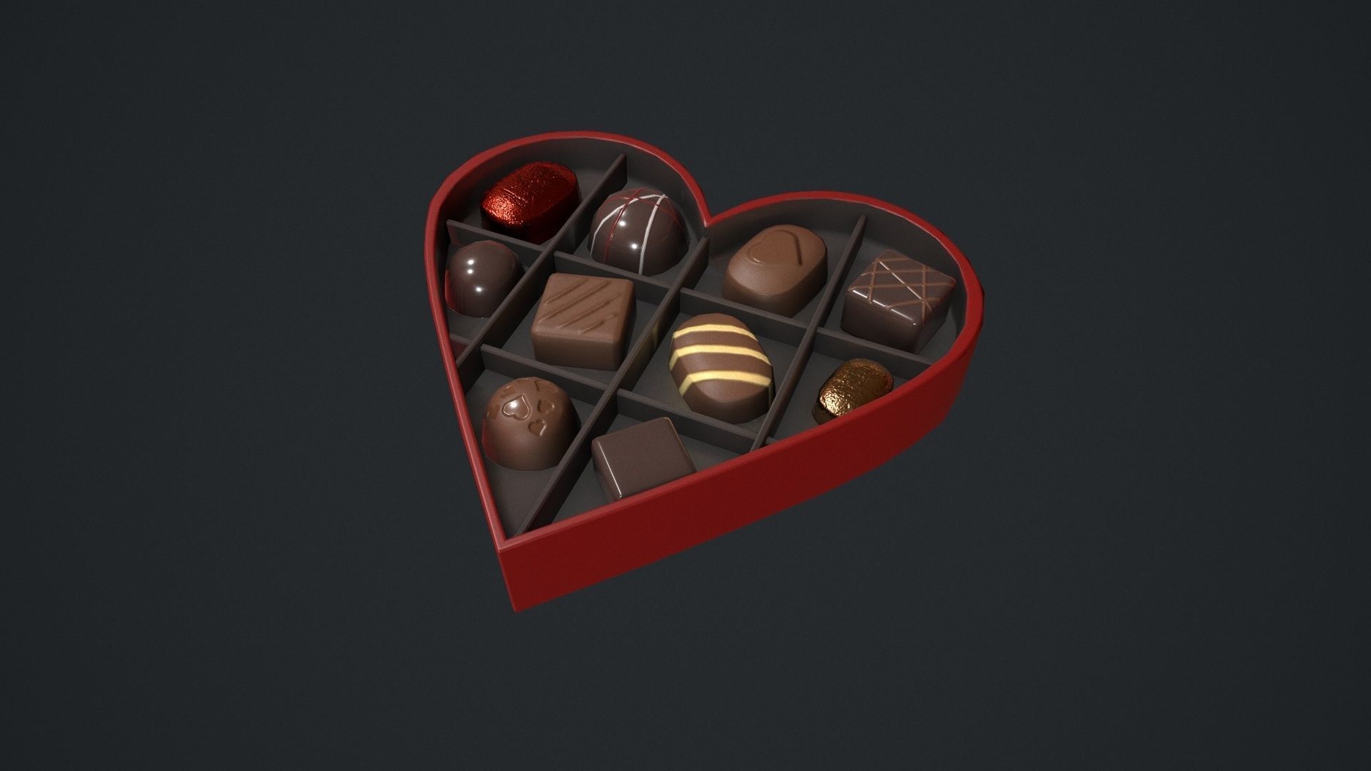 Valentines Chocolate Heart Shaped Box Low-poly 3D model_1