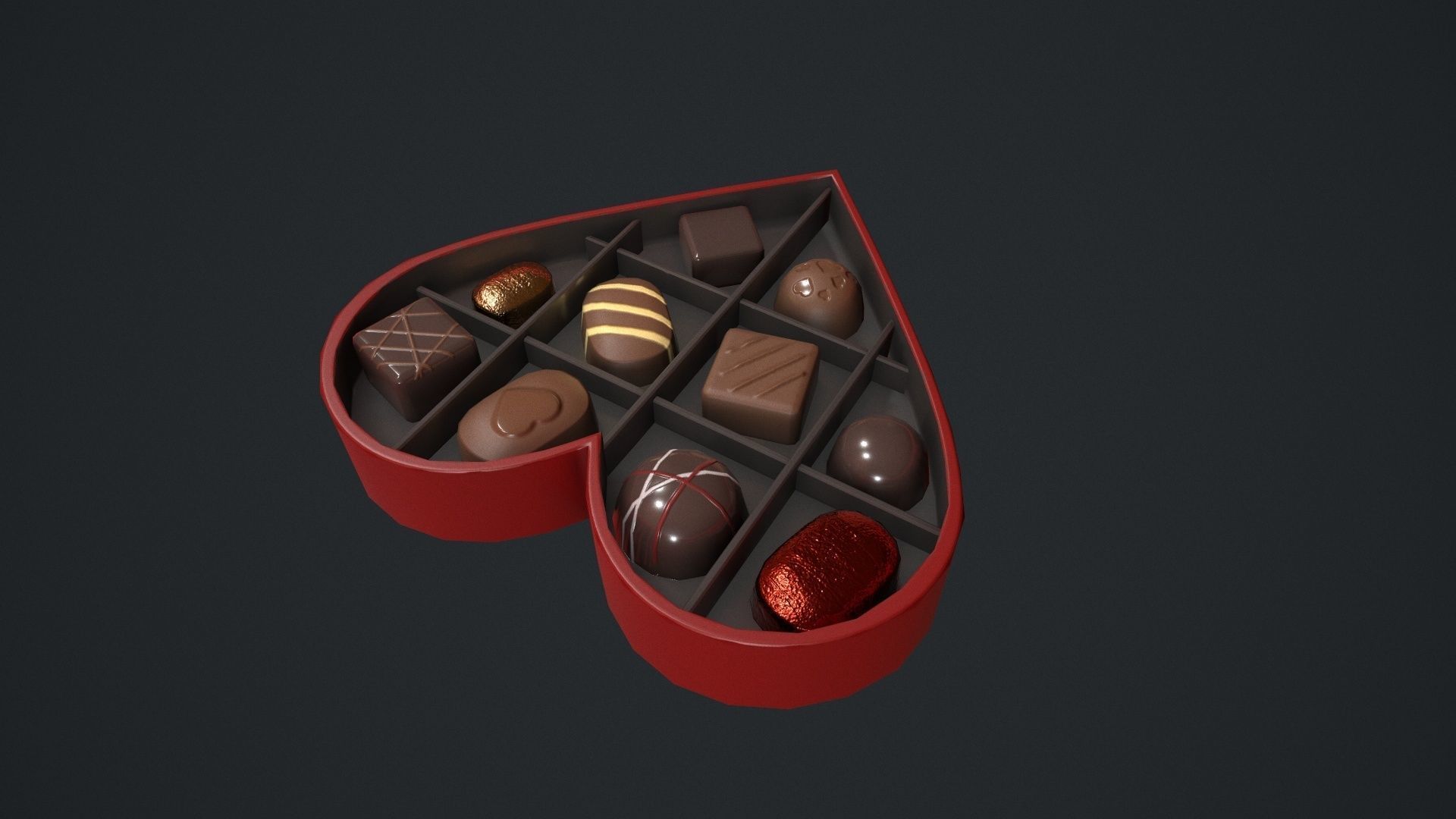Valentines Chocolate Heart Shaped Box Low-poly 3D model_5