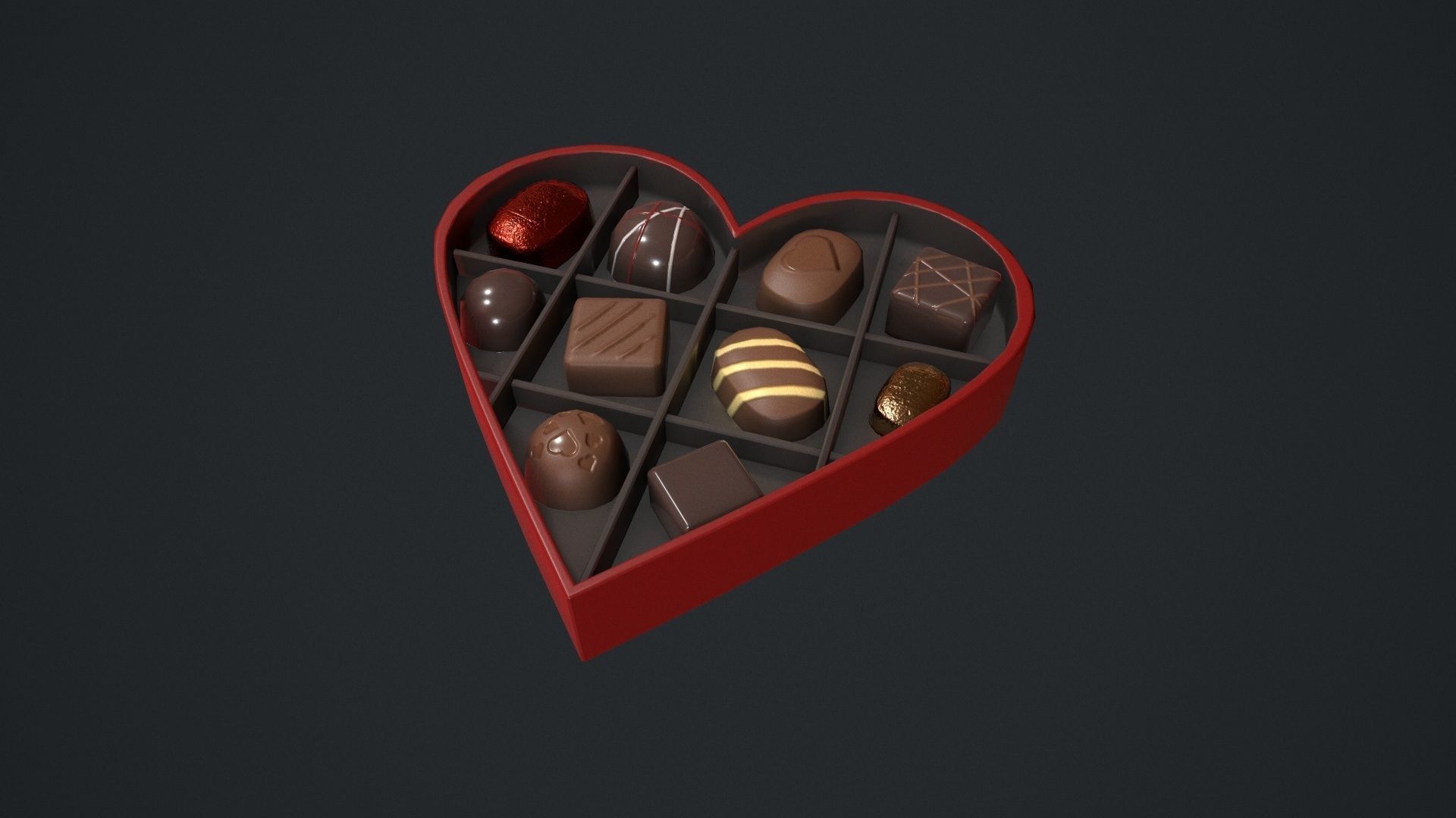 Valentines Chocolate Heart Shaped Box Low-poly 3D model_9