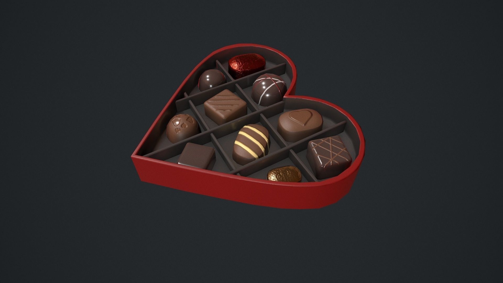 Valentines Chocolate Heart Shaped Box Low-poly 3D model_8