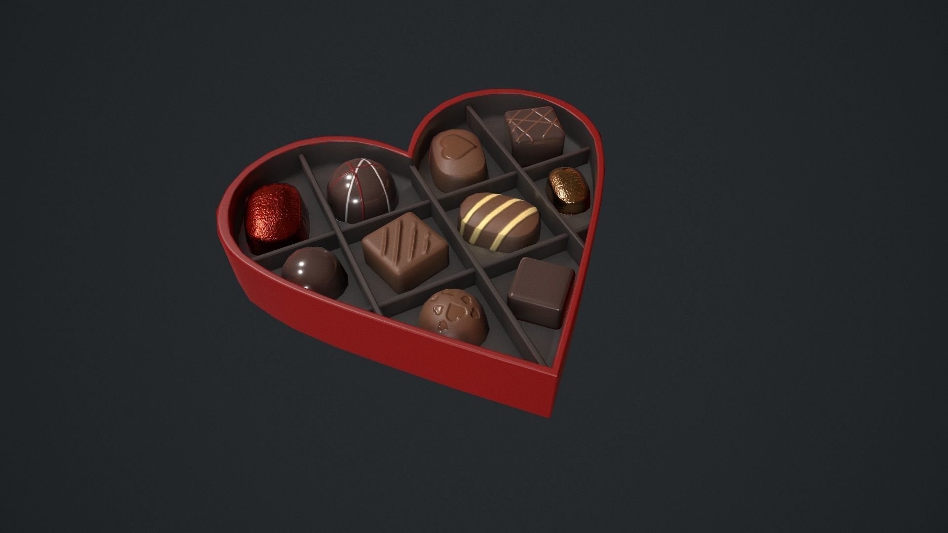 Valentines Chocolate Heart Shaped Box Low-poly 3D model_10