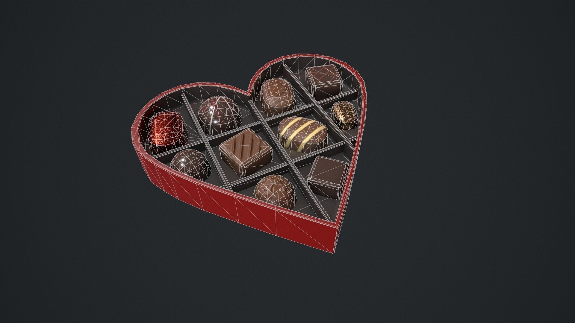 Valentines Chocolate Heart Shaped Box Low-poly 3D model_11