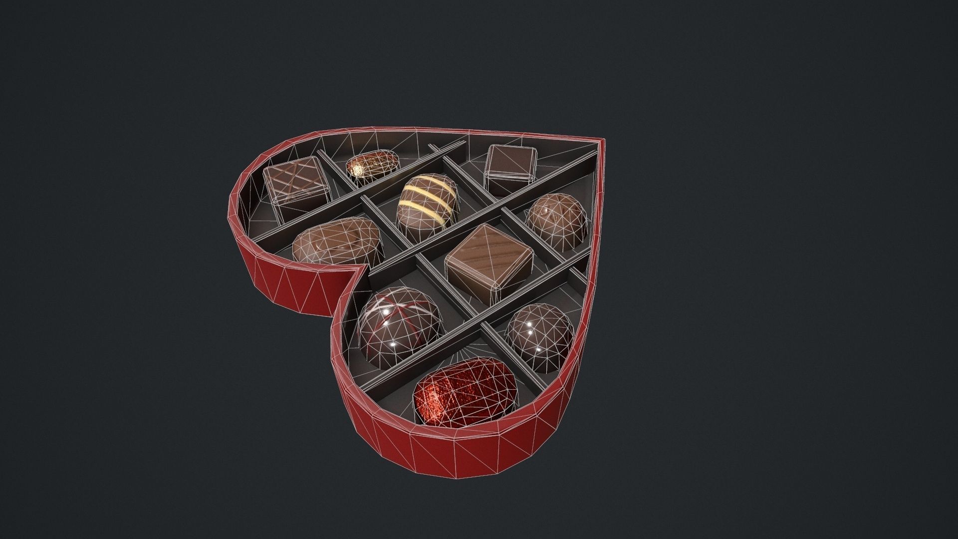 Valentines Chocolate Heart Shaped Box Low-poly 3D model_13