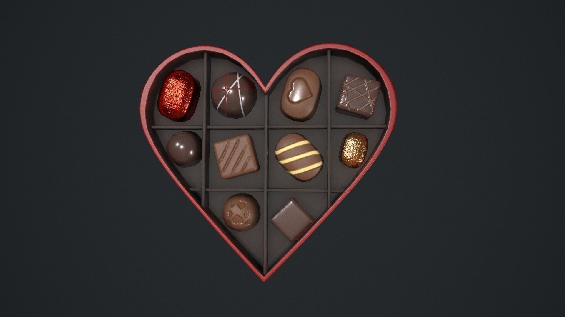 Valentines Chocolate Heart Shaped Box Low-poly 3D model_19