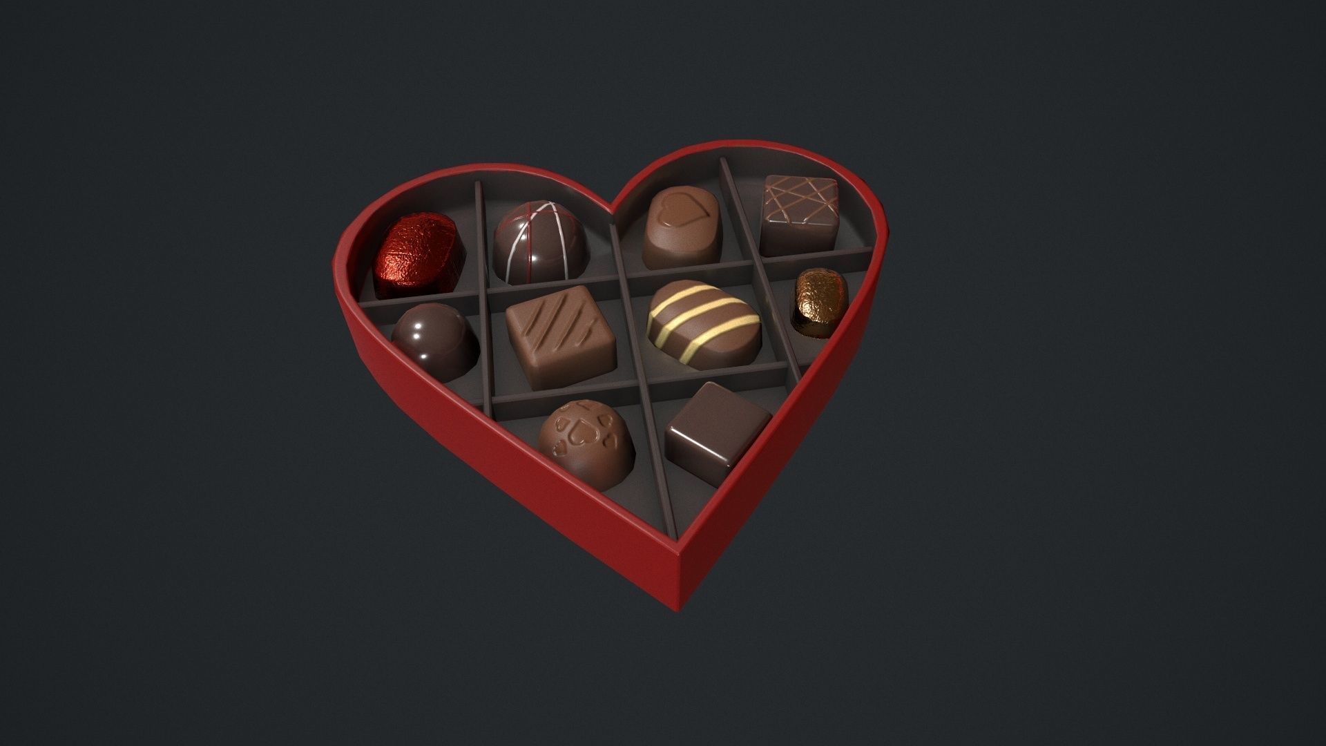 Valentines Chocolate Heart Shaped Box Low-poly 3D model_2