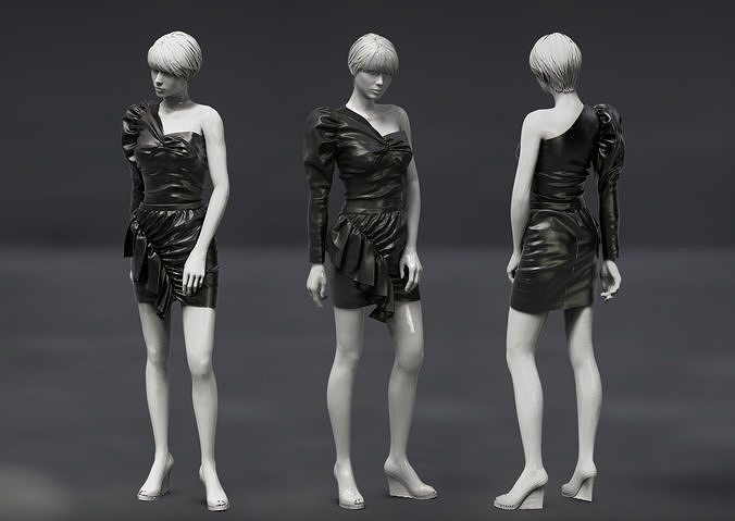 Female garment asymetric noop leather 3D 3D model