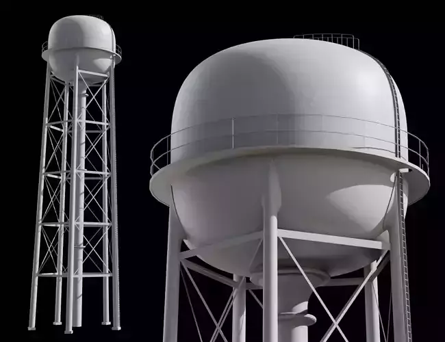 Water tower tank Low-poly 3D model