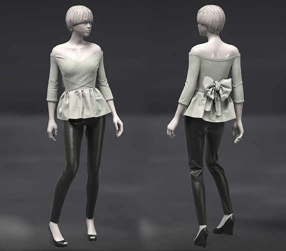Female Top off-shoulders and pants 3D model