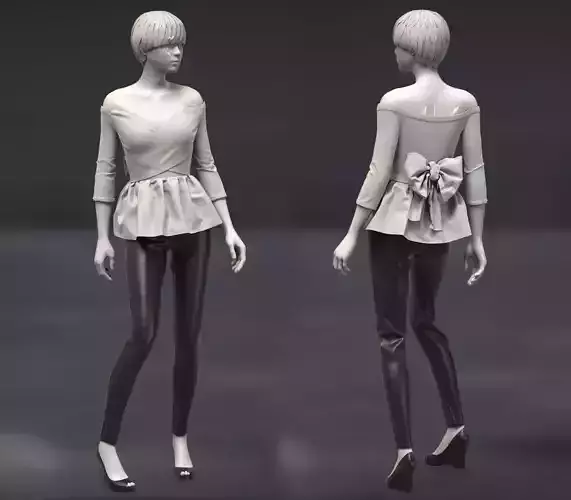 Female Top off-shoulders and pants 3D model