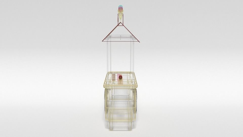 Low Poly Cartoon Ice Cream Cart Low-poly 3D model_16