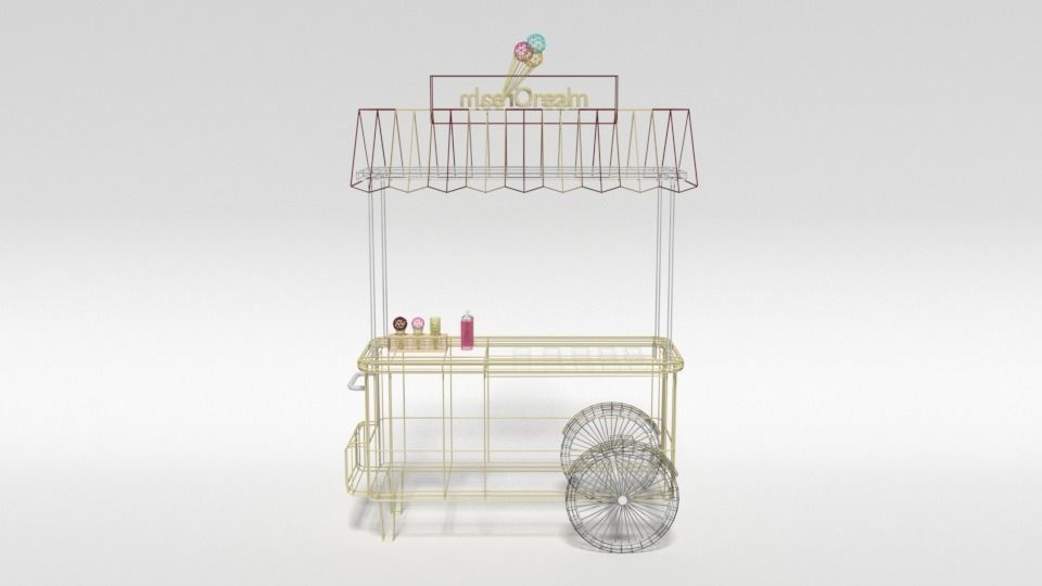 Low Poly Cartoon Ice Cream Cart Low-poly 3D model_10